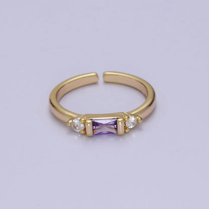 Minimalist Baguette Ring with Pink Purple Blue Clear Green Cz Stone Gold Band Adjustable ring O-2065 ~ O-2070