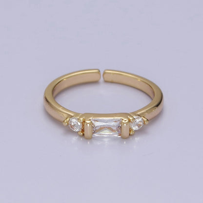 Minimalist Baguette Ring with Pink Purple Blue Clear Green Cz Stone Gold Band Adjustable ring O-2065 ~ O-2070