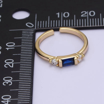 Minimalist Baguette Ring with Pink Purple Blue Clear Green Cz Stone Gold Band Adjustable ring O-2065 ~ O-2070