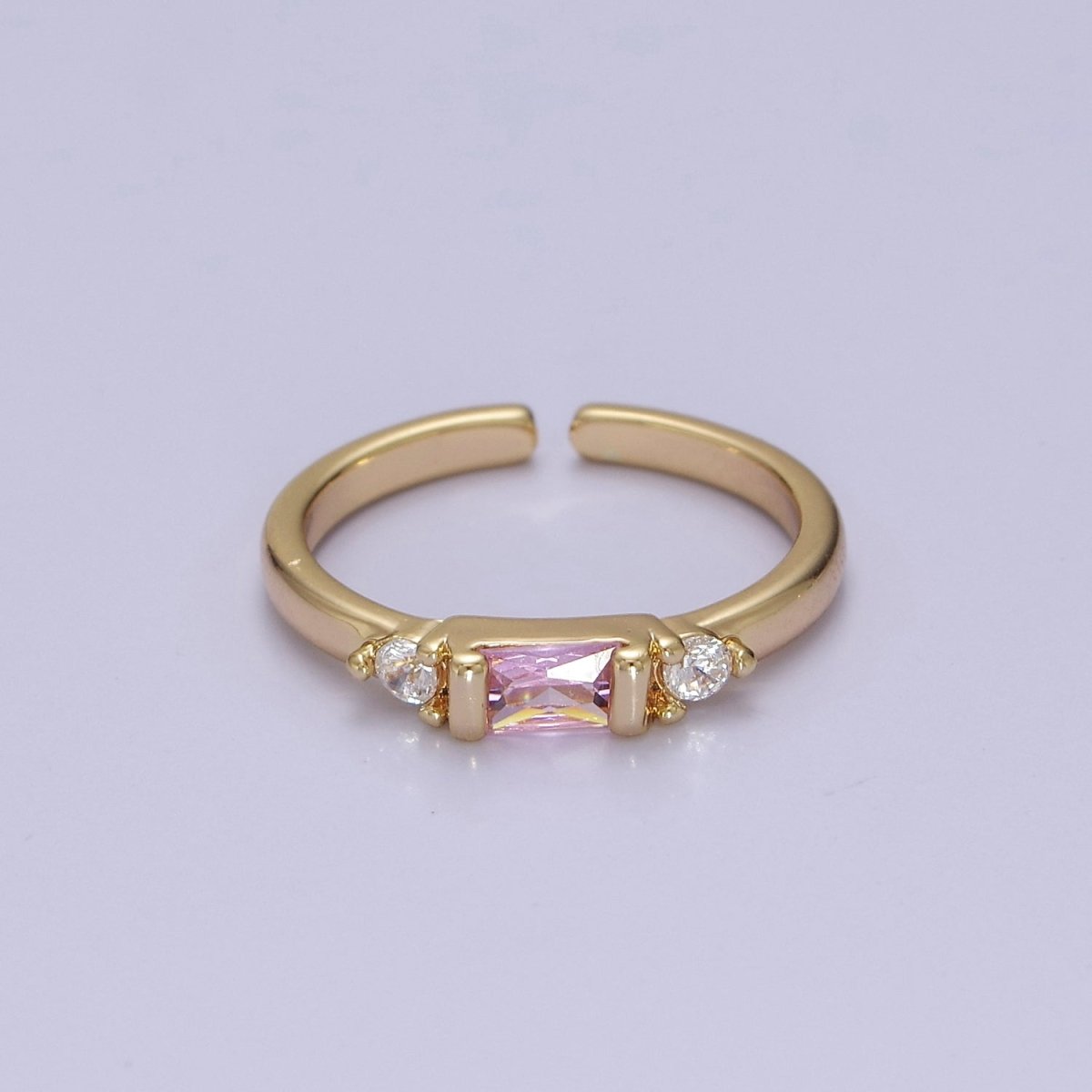 Minimalist Baguette Ring with Pink Purple Blue Clear Green Cz Stone Gold Band Adjustable ring O-2065 ~ O-2070