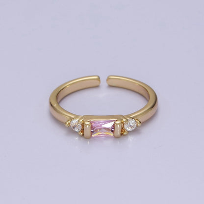 Minimalist Baguette Ring with Pink Purple Blue Clear Green Cz Stone Gold Band Adjustable ring O-2065 ~ O-2070