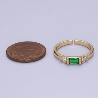 Minimalist Baguette Ring with Pink Purple Blue Clear Green Cz Stone Gold Band Adjustable ring O-2065 ~ O-2070