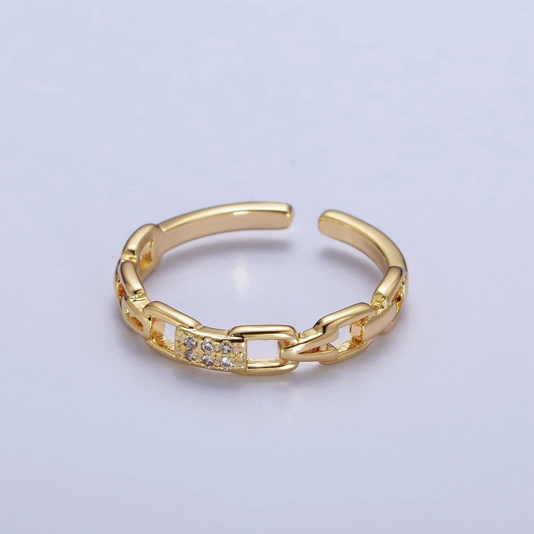 Minimalist Cable Chain Link Micro Paved Cubic Zirconia Adjustable Ring | U-064