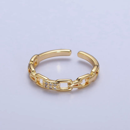 Minimalist Cable Chain Link Micro Paved Cubic Zirconia Adjustable Ring | U-064
