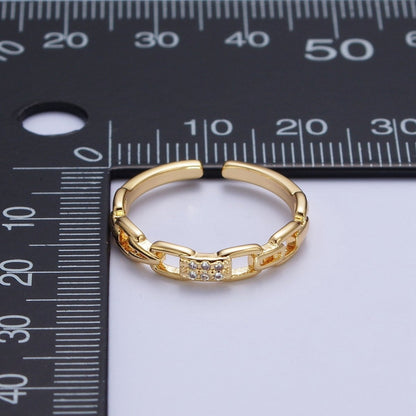 Minimalist Cable Chain Link Micro Paved Cubic Zirconia Adjustable Ring | U-064