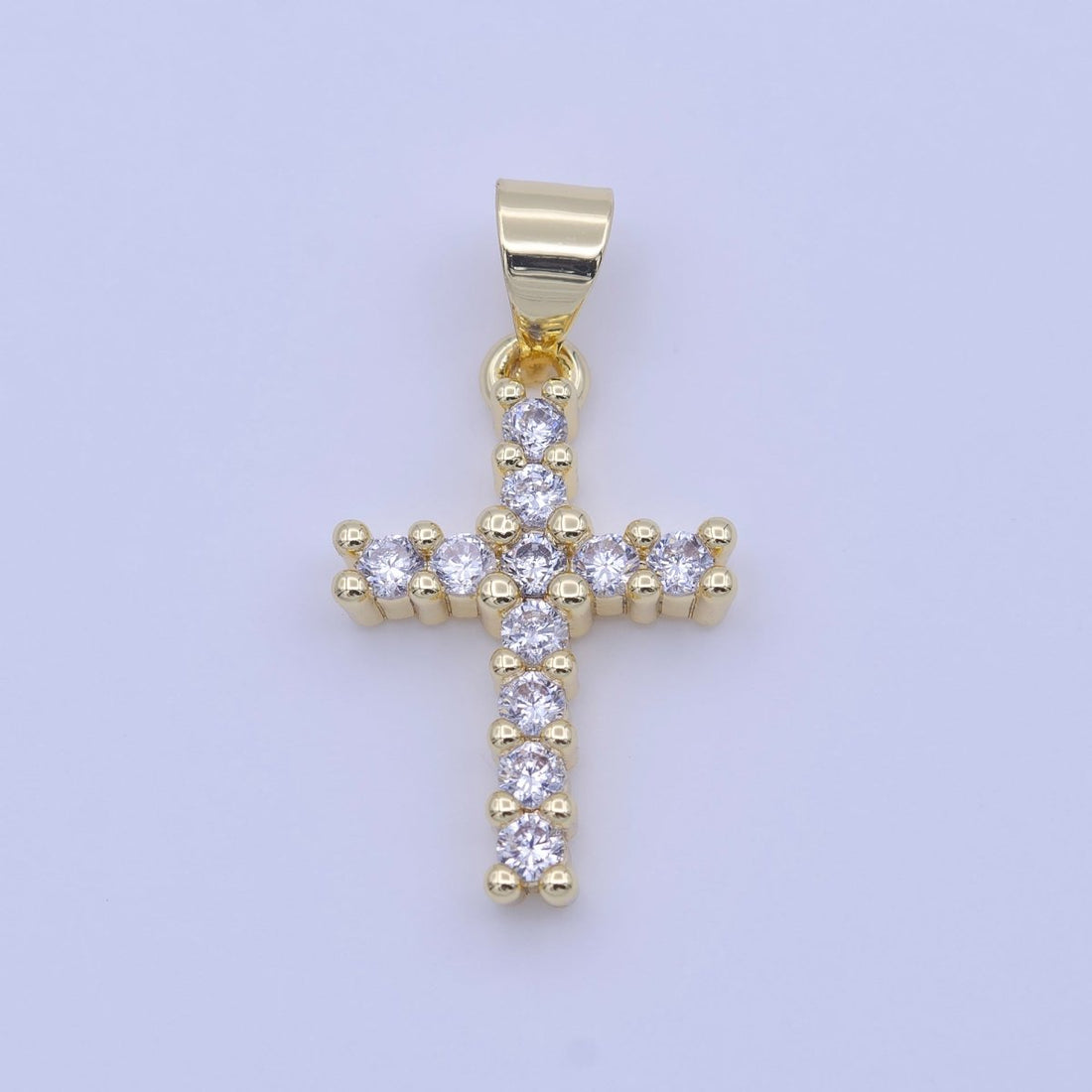 Minimalist Clear CZ Religious Cross Gold 23.5mm Pendant H-246