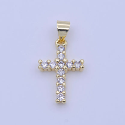 Minimalist Clear CZ Religious Cross Gold 23.5mm Pendant H-246