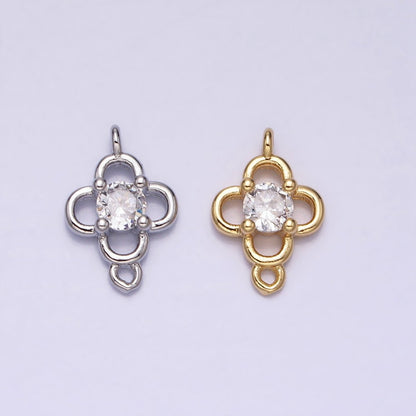 Minimalist Clear CZ Round Clover Quatrefoil Connector in Gold &amp; Silver | Y-850