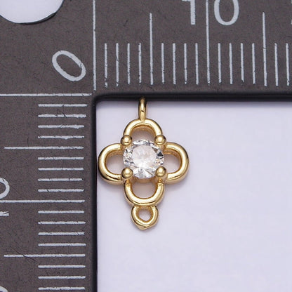 Minimalist Clear CZ Round Clover Quatrefoil Connector in Gold &amp; Silver | Y-850