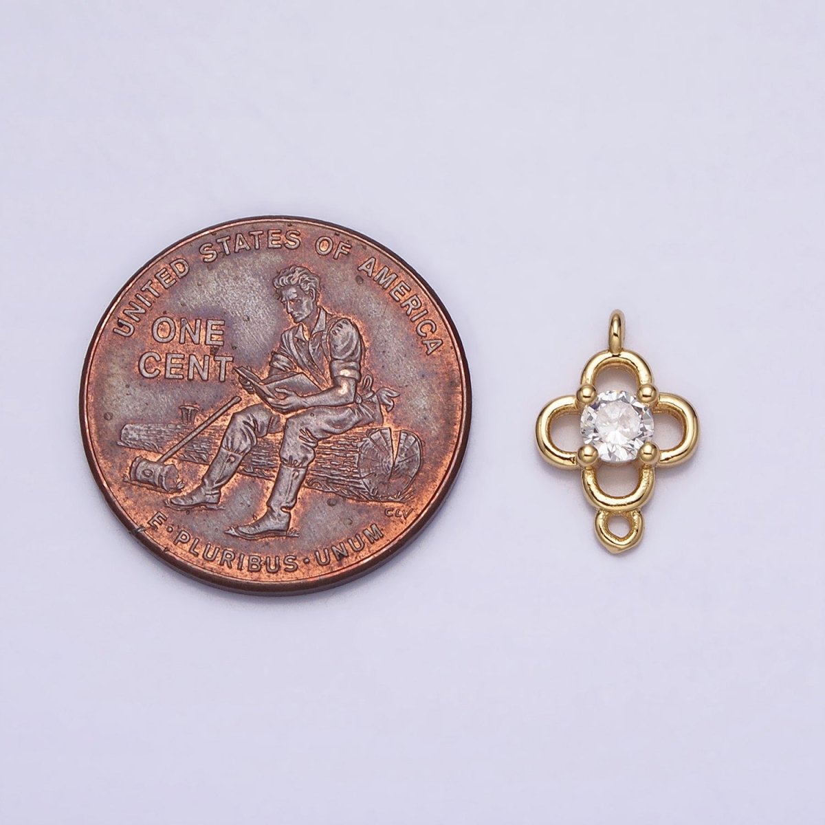 Minimalist Clear CZ Round Clover Quatrefoil Connector in Gold &amp; Silver | Y-850