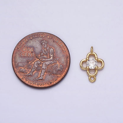 Minimalist Clear CZ Round Clover Quatrefoil Connector in Gold &amp; Silver | Y-850