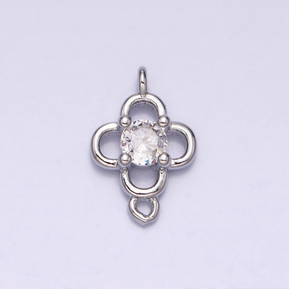 Minimalist Clear CZ Round Clover Quatrefoil Connector in Gold &amp; Silver | Y-850