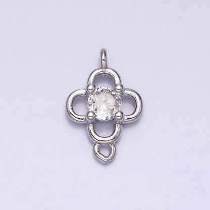 Minimalist Clear CZ Round Clover Quatrefoil Connector in Gold &amp; Silver | Y-850