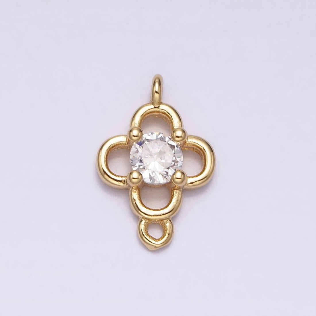 Minimalist Clear CZ Round Clover Quatrefoil Connector in Gold &amp; Silver | Y-850