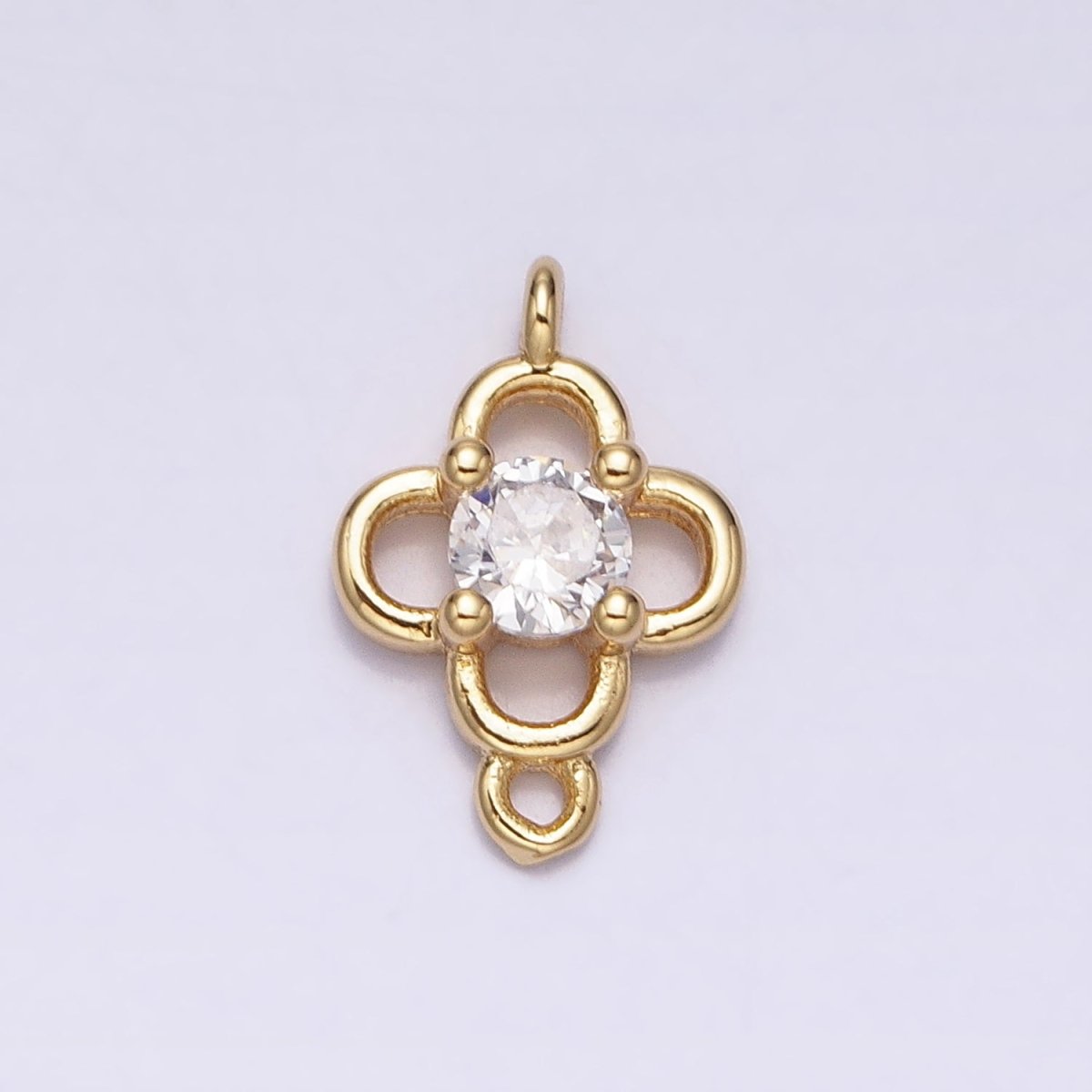 Minimalist Clear CZ Round Clover Quatrefoil Connector in Gold &amp; Silver | Y-850