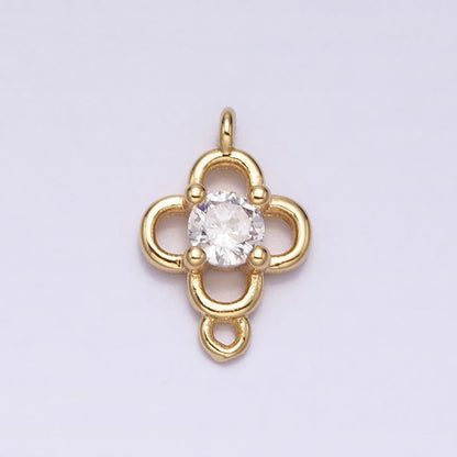 Minimalist Clear CZ Round Clover Quatrefoil Connector in Gold &amp; Silver | Y-850