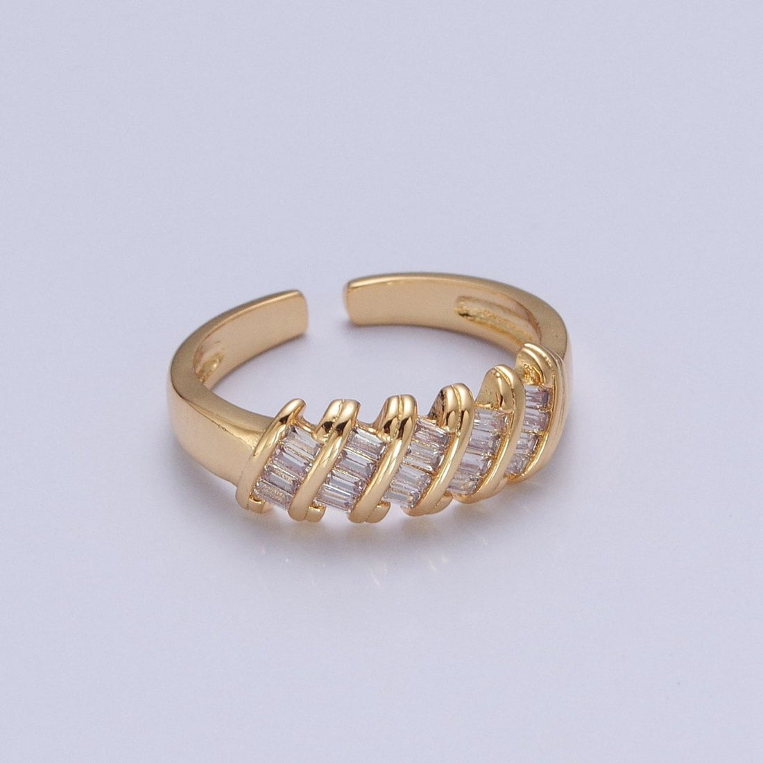 Minimalist Clear Green Baguette Cubic Zirconia Adjustable Gold Ring | U-195 U-202