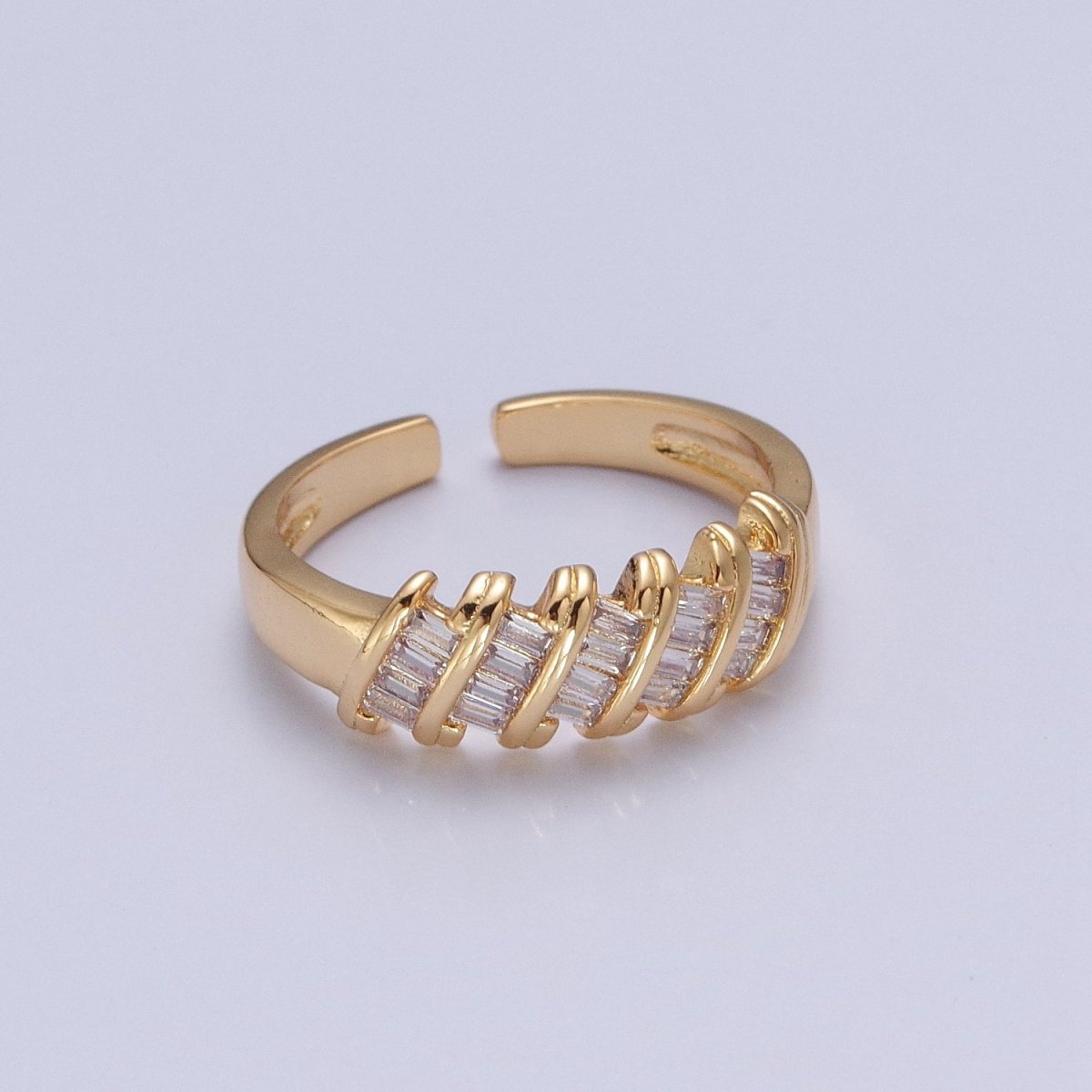 Minimalist Clear Green Baguette Cubic Zirconia Adjustable Gold Ring | U-195 U-202