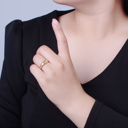 Minimalist Clear Green Baguette Cubic Zirconia Adjustable Gold Ring | U-195 U-202
