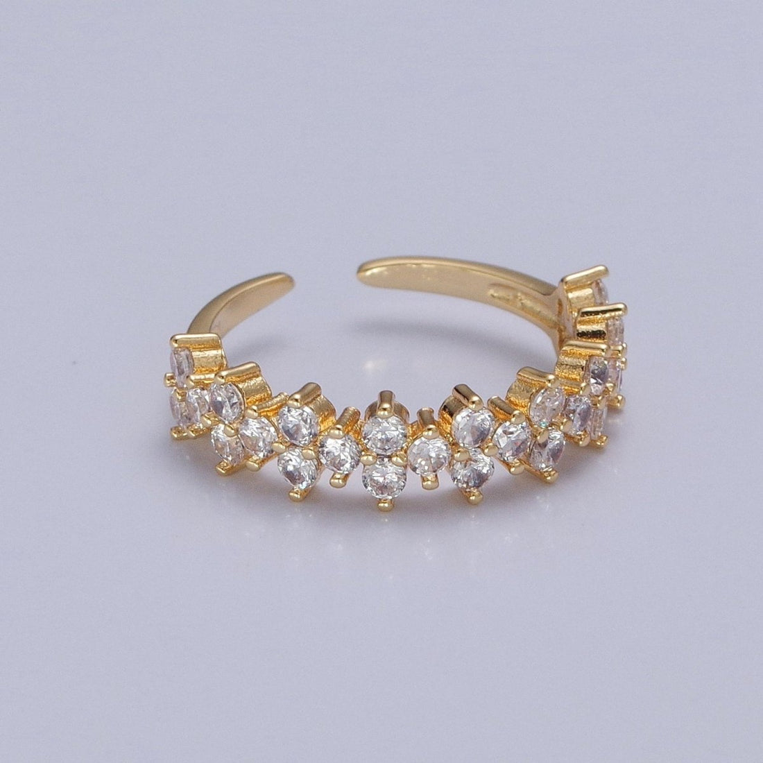 Minimalist Clover Round Clear Cubic Zirconia Stacking Gold Ring | U-188