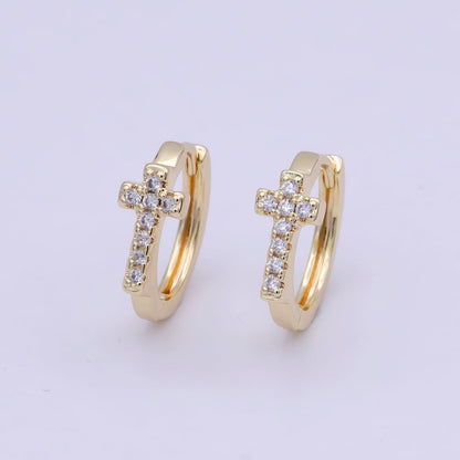 Minimalist Cross Gold Hoop Earring Religious Jewelry Wholesale Earring T-339