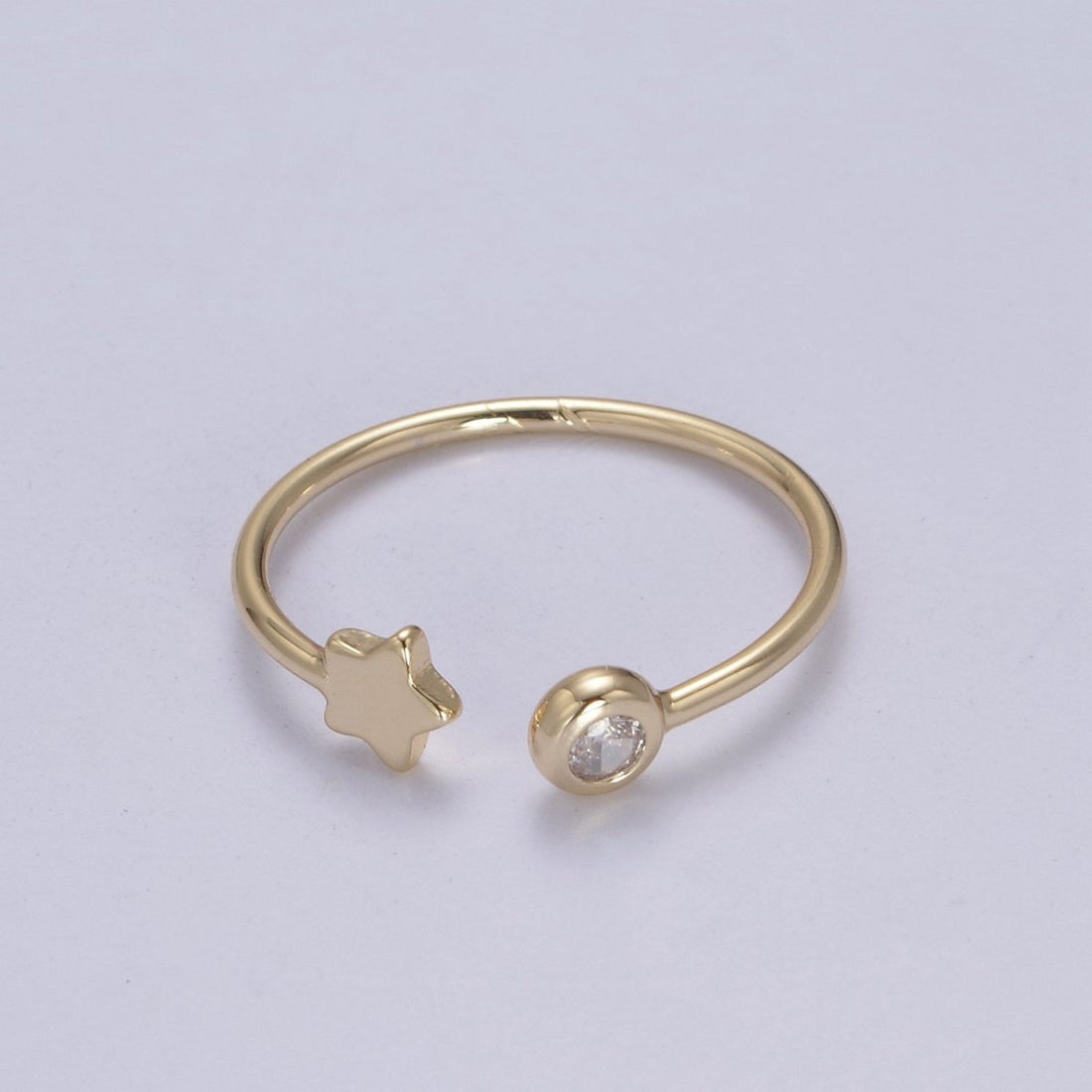 Minimalist Crystal Zirconia CZ, 16K Gold Filled Geometric Star Open Open Adjustable Ring U-344