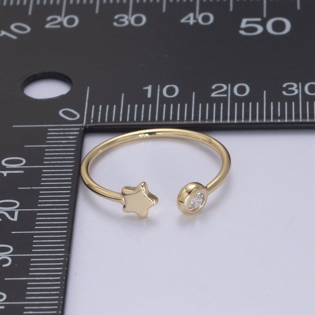 Minimalist Crystal Zirconia CZ, 16K Gold Filled Geometric Star Open Open Adjustable Ring U-344