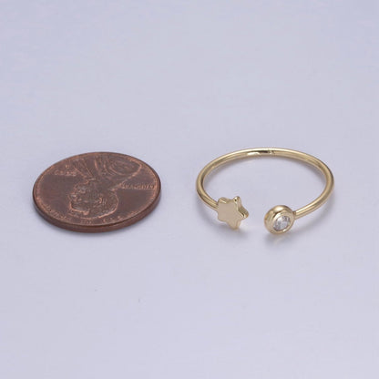 Minimalist Crystal Zirconia CZ, 16K Gold Filled Geometric Star Open Open Adjustable Ring U-344