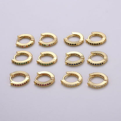 Minimalist CZ Huggie Hoops in Gold 12mm Clicker Hoops Dainty Hoops Earring Simple Lever back Hoop Earrings P-022~P-027