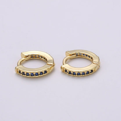 Minimalist CZ Huggie Hoops in Gold 12mm Clicker Hoops Dainty Hoops Earring Simple Lever back Hoop Earrings P-022~P-027