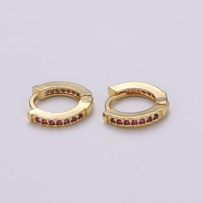 Minimalist CZ Huggie Hoops in Gold 12mm Clicker Hoops Dainty Hoops Earring Simple Lever back Hoop Earrings P-022~P-027