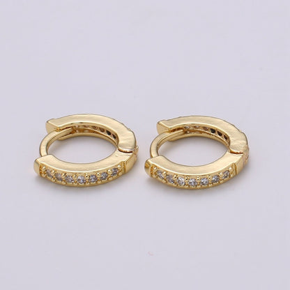 Minimalist CZ Huggie Hoops in Gold 12mm Clicker Hoops Dainty Hoops Earring Simple Lever back Hoop Earrings P-022~P-027