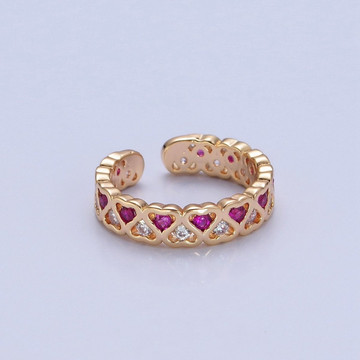 Minimalist Dainty cute CZ rings. Green hearts ring bands. Stacking rings. Gold plated rings O-735 O-736 Pink