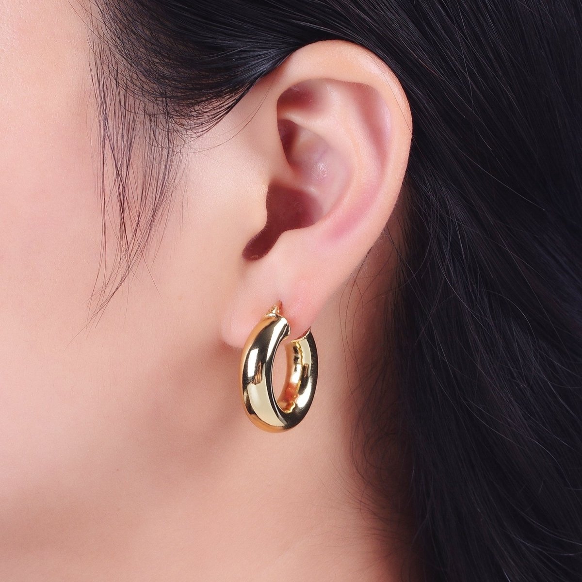 Minimalist Dome Tube Hoop Latch Earrings in Gold &amp; Silver | AD-185 AD-186