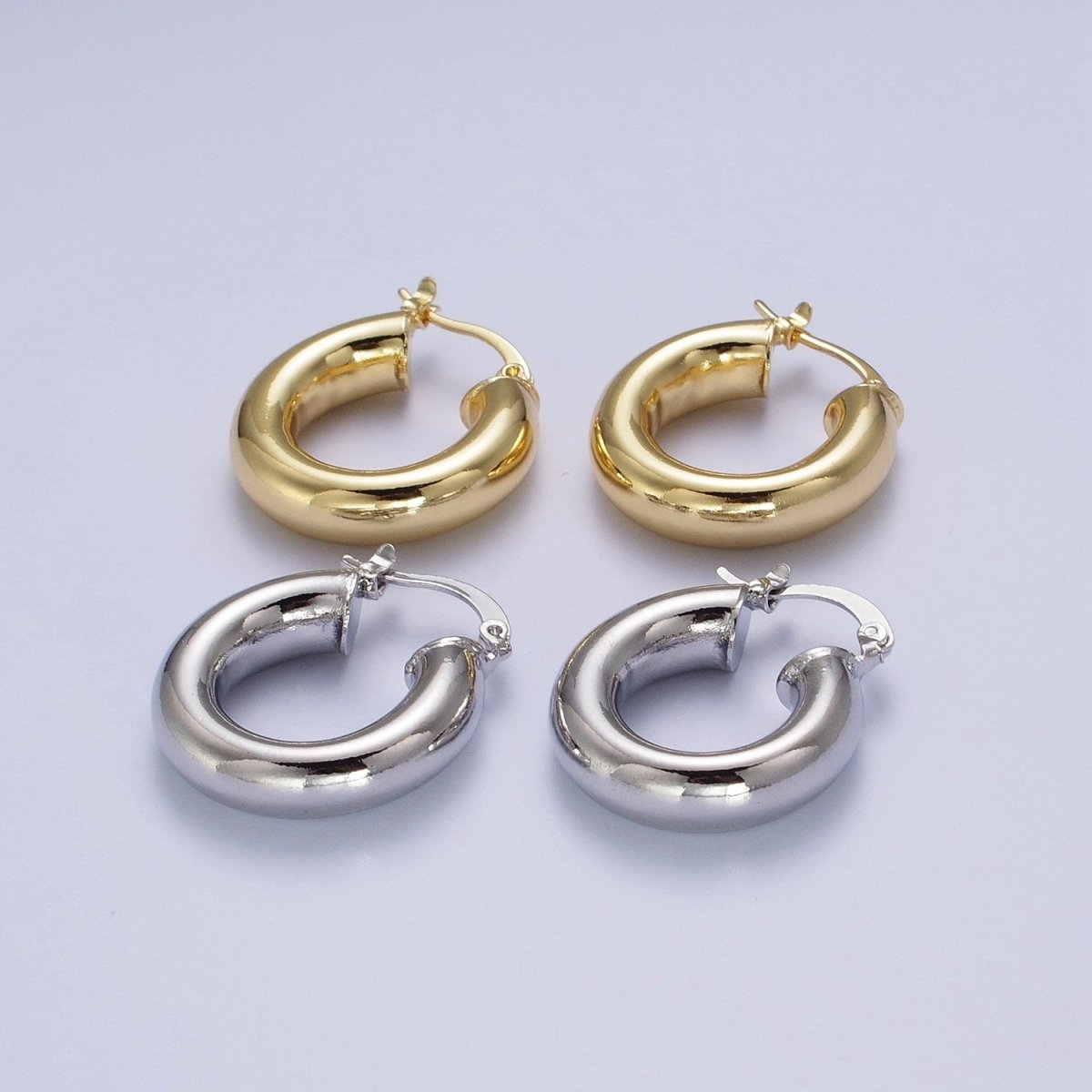 Minimalist Dome Tube Hoop Latch Earrings in Gold &amp; Silver | AD-185 AD-186