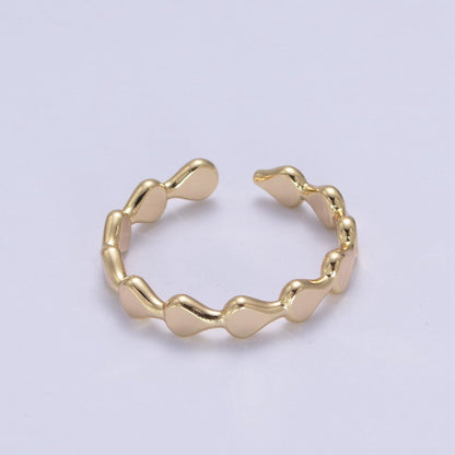 Minimalist Geometric Abstract Stacking Ring, 16K Gold Filled Oval Shaped Ring, Gold Statement Adjustable Ring U-430