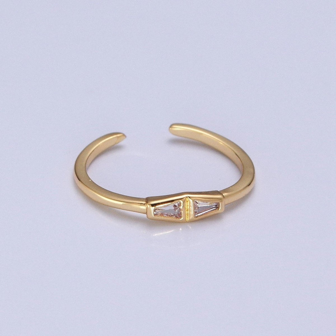 Minimalist Geometric Bar Triangle Clear Cubic Zirconia CZ Adjustable Gold Ring | U-146