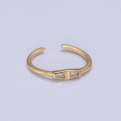 Minimalist Geometric Bar Triangle Clear Cubic Zirconia CZ Adjustable Gold Ring | U-146