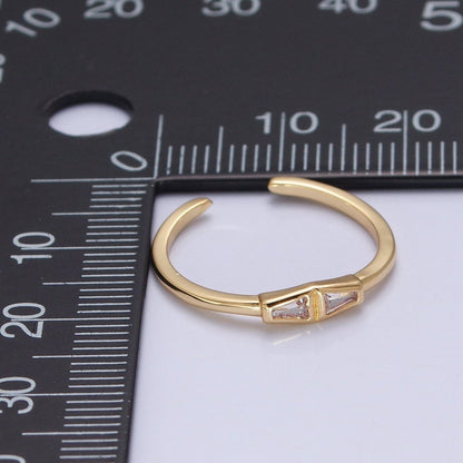 Minimalist Geometric Bar Triangle Clear Cubic Zirconia CZ Adjustable Gold Ring | U-146