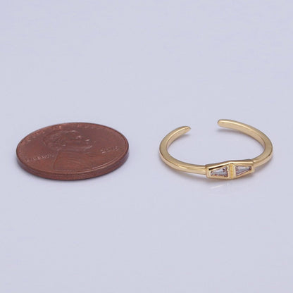 Minimalist Geometric Bar Triangle Clear Cubic Zirconia CZ Adjustable Gold Ring | U-146