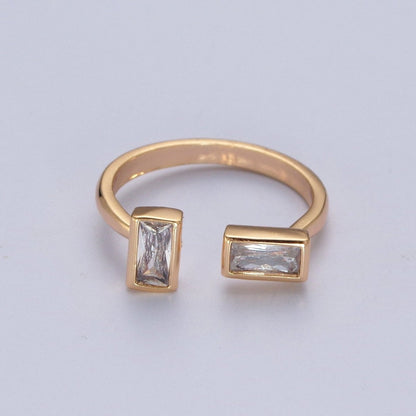 Minimalist Gold Baguette Cubic Zirconia Adjustable Ring U-131