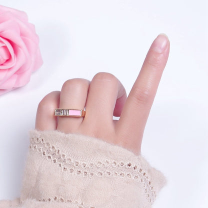 Minimalist Gold Baguette Cubic Zirconia Baguette &amp; Enamel Flat Bar Adjustable Ring  O-350