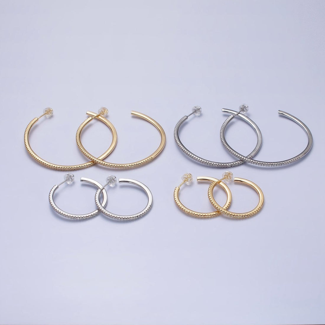 Minimalist Gold Hoop Earring with Micro Pave CZ Stone in Gold, Silver AB471 AB472 AB742 AB747