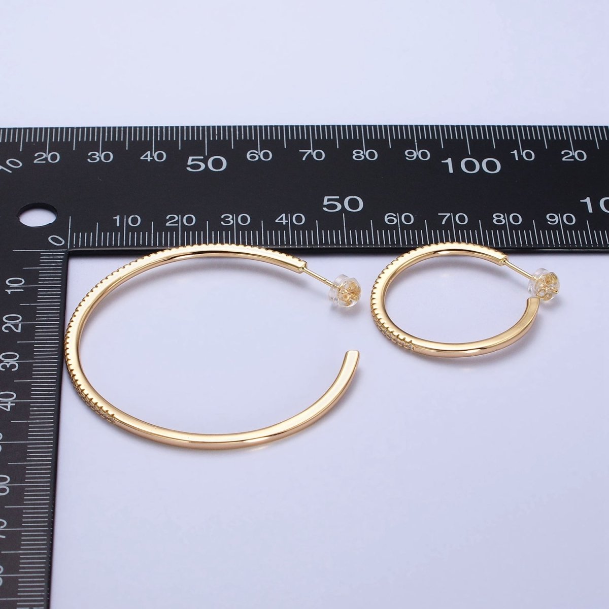 Minimalist Gold Hoop Earring with Micro Pave CZ Stone in Gold, Silver AB471 AB472 AB742 AB747