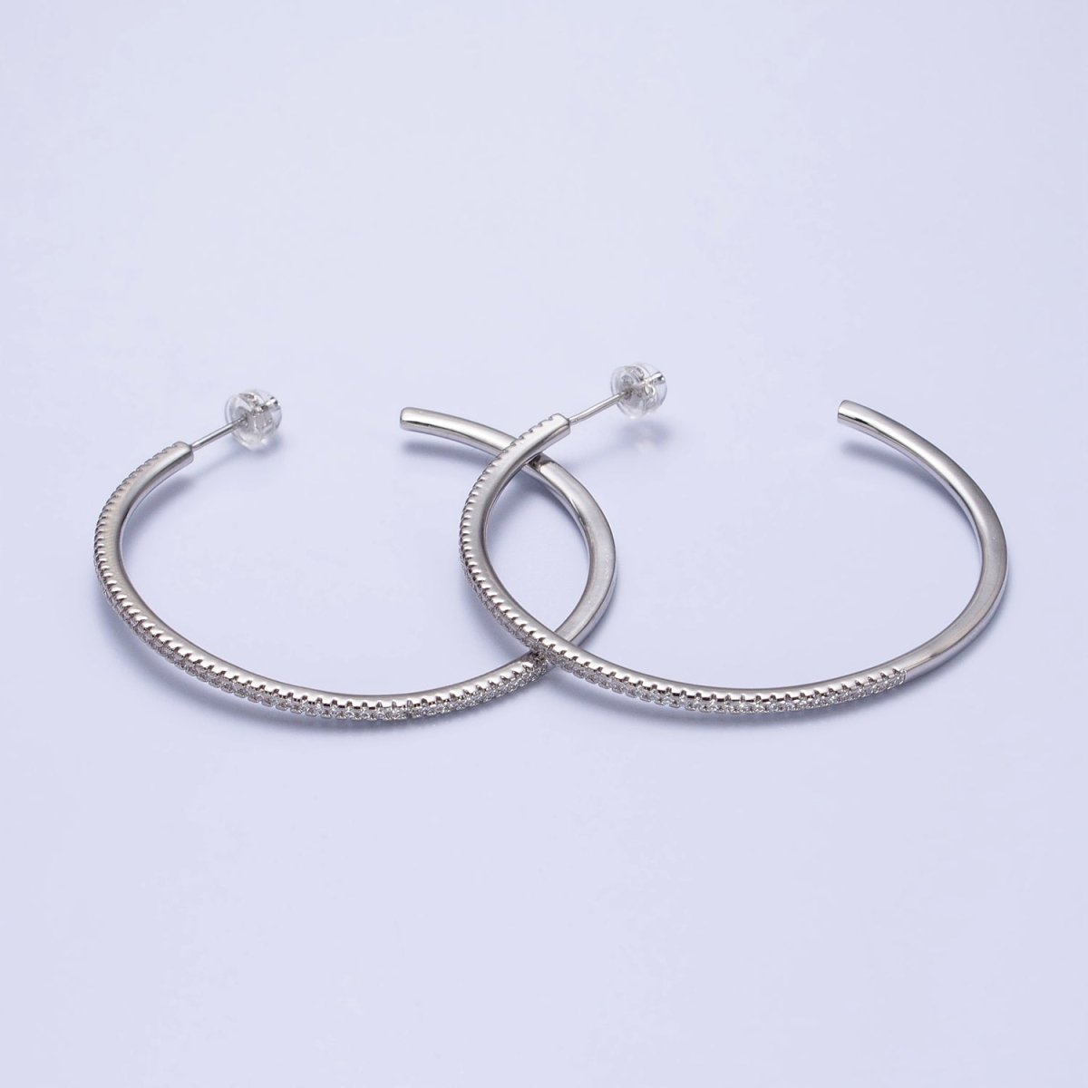 Minimalist Gold Hoop Earring with Micro Pave CZ Stone in Gold, Silver AB471 AB472 AB742 AB747