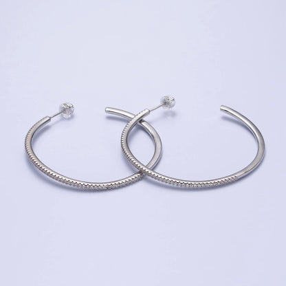 Minimalist Gold Hoop Earring with Micro Pave CZ Stone in Gold, Silver AB471 AB472 AB742 AB747