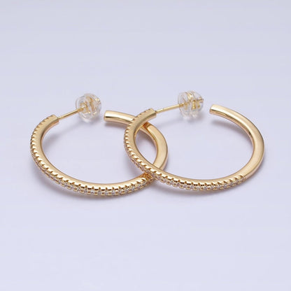 Minimalist Gold Hoop Earring with Micro Pave CZ Stone in Gold, Silver AB471 AB472 AB742 AB747