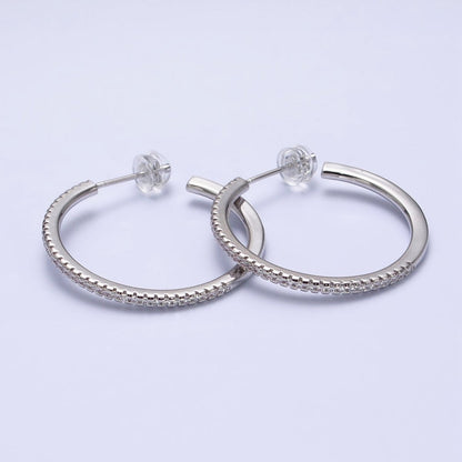 Minimalist Gold Hoop Earring with Micro Pave CZ Stone in Gold, Silver AB471 AB472 AB742 AB747