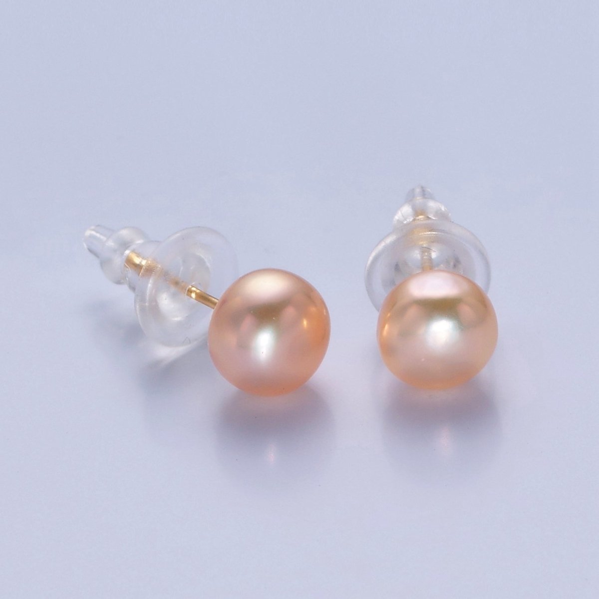8mm Freshwater Pearl Button Gemstone Stud Earrings in Gold &amp; Silver