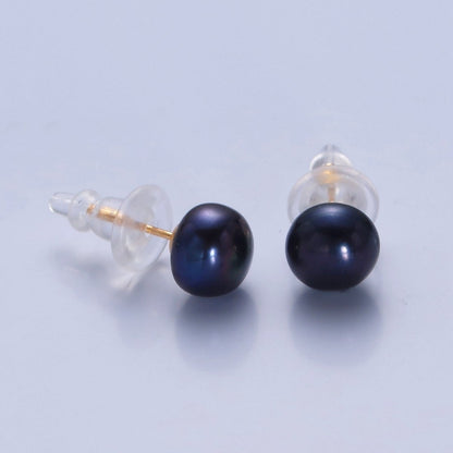 8mm Freshwater Pearl Button Gemstone Stud Earrings in Gold &amp; Silver